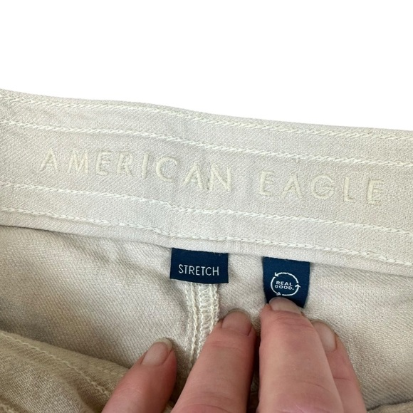 American Eagle Dreamy Drape Baggy Wide Leg High Rise Linen Cream Pants Size 10 - Picture 6 of 11